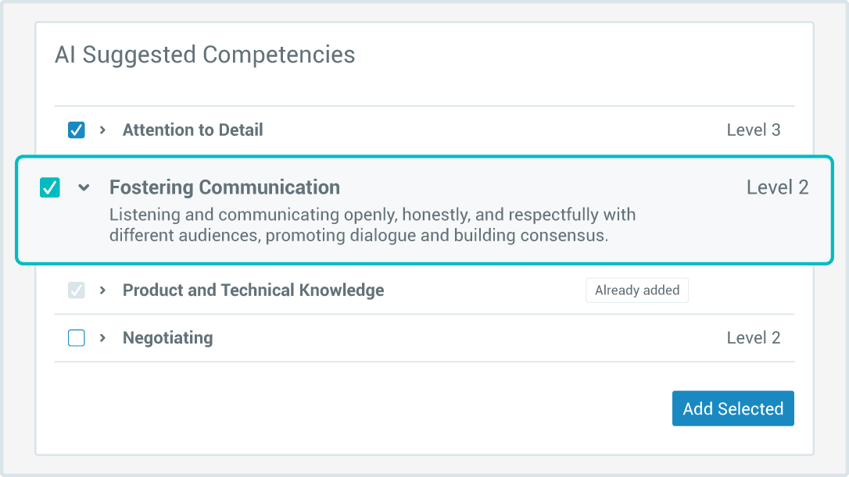 AI suggested competencies within our competency management software